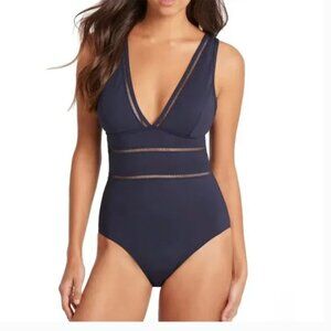 NWOT Sea Level Swim Spliced One Piece Swimsuit Navy Blue US Size 8